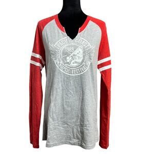 LAT Pacific Coast Music Festival 1989 Raglan Tee Shirt Vintage Red/Gray